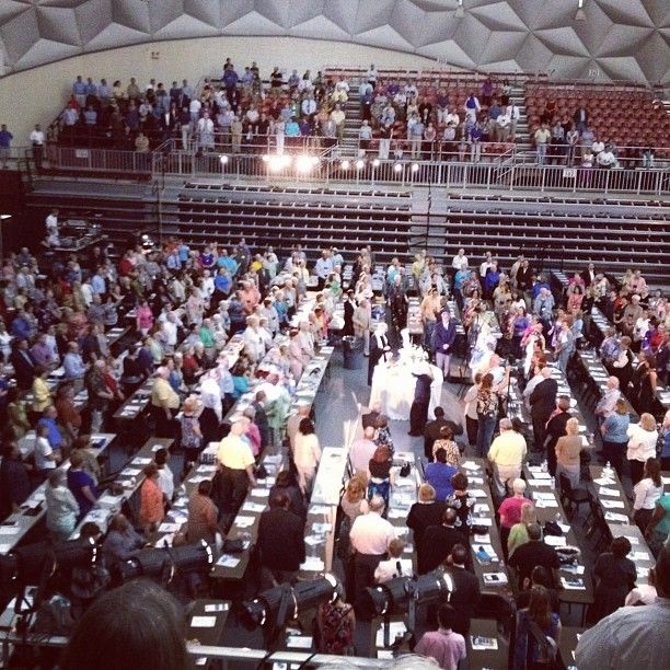 the floor during opening worship at annual conference