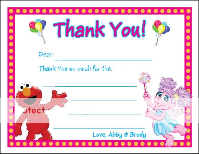 Set of 10 Abby Cadabby & Elmo Thank You Notes Cards  