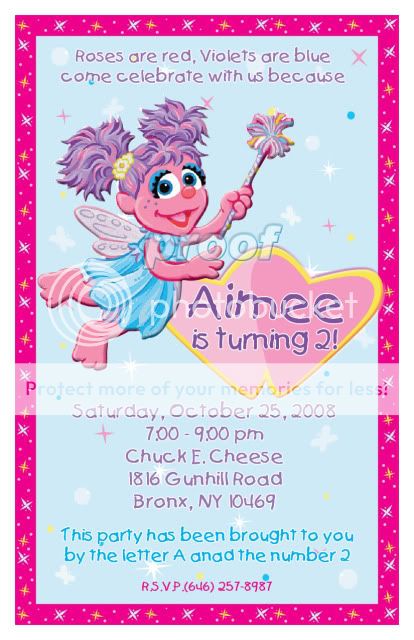 Set of 10 Abby Cadabby Elmo Personalized Invitations  