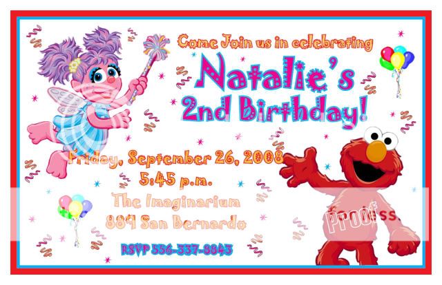 Set of 10 Abby Cadabby Elmo Personalized Invitations  