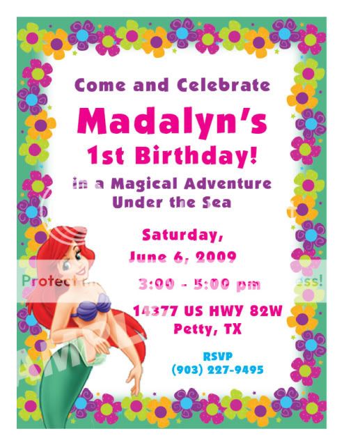 10 Ariel Little Mermaid Personalized Invitations #3  