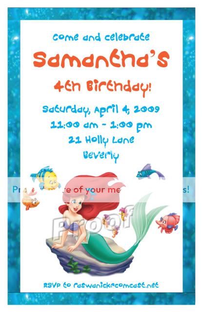 10 Little Mermaid Ariel Personalized Invitations #2  