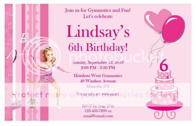 10 Barbie Gymnastics Personalized Birthday Invitations  