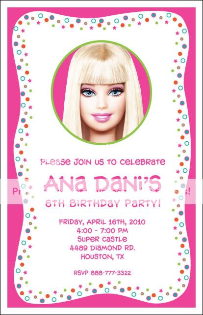 Set of 10 Barbie Personalized Birthday Invitations New  