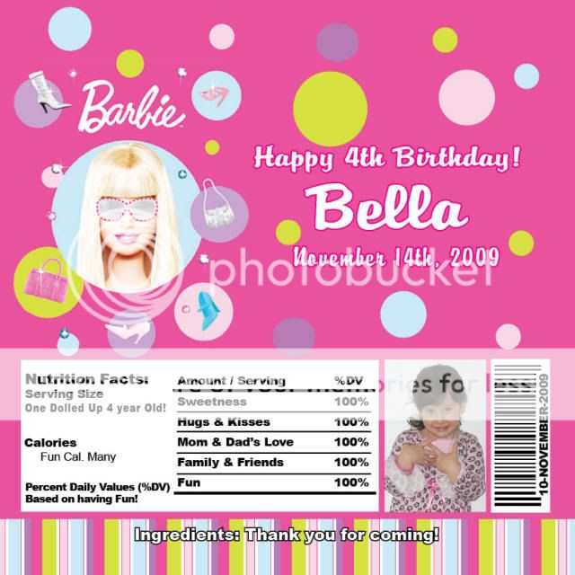 10 Barbie Personalized Chocolate Candy Wrappers  