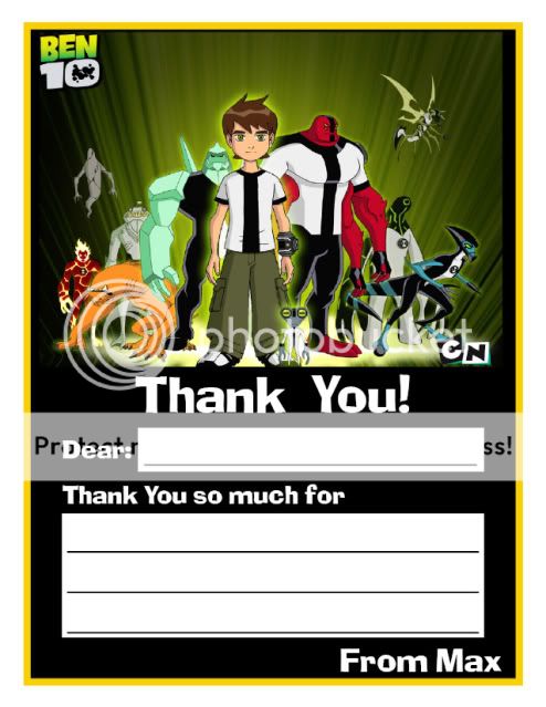 Set of 10 Ben 10 Personalized Thank You Cards  