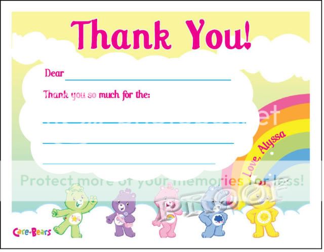 Set of 10 Care Bears Thank You Cards