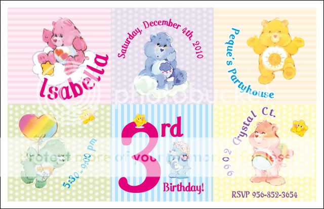 Set of 10 Care Bears Personalized Invitations  