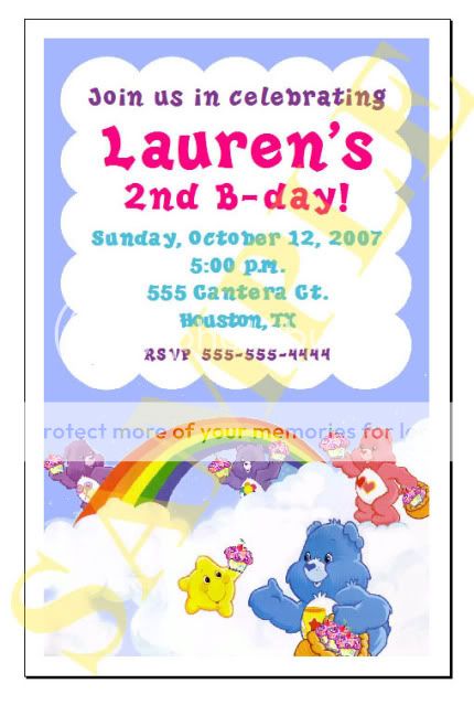 Set of 10 The Care Bears Personalized Invitations #4  