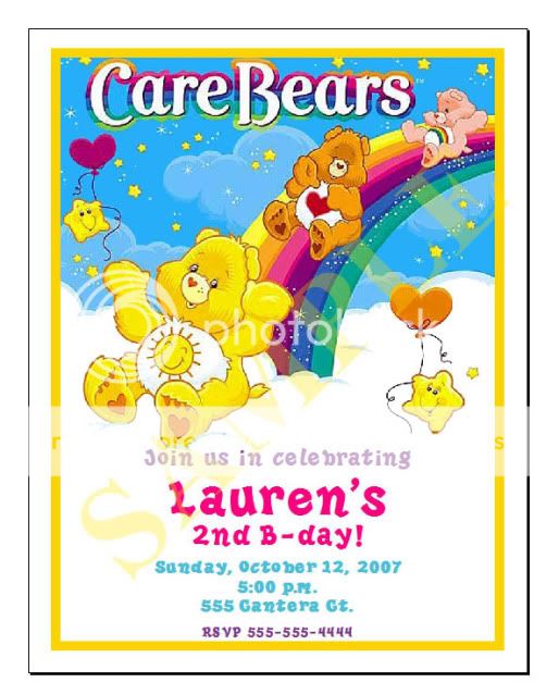 Set of 10 The Care Bears Personalized Invitations #2  