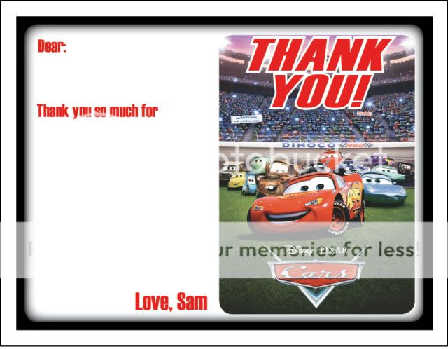   of 10 Cars Lightning McQueen Personalized Thank You Cards Notes  