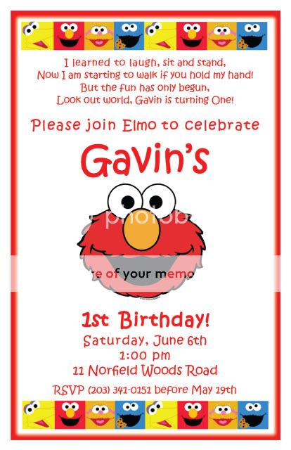 Set of 10 Elmo Sesame Street Personalized Birthday Invitations  