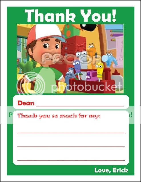 Set of 10 Handy Manny Personalized Invitations Set B  