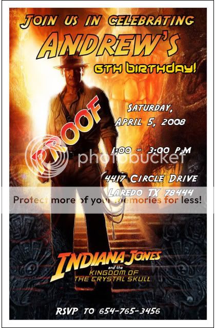 Set of 10 Indiana Jones Personalized Invitations