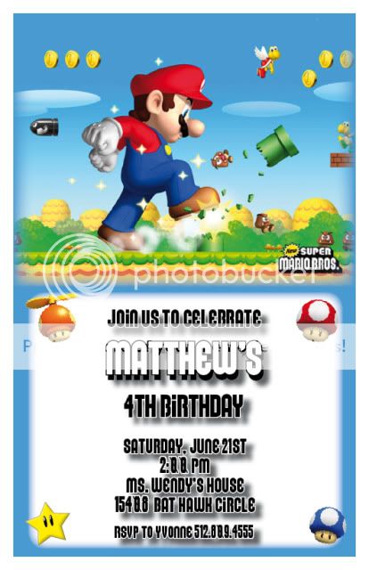 Setof10 Super Mario Bros. Personalized Invitations B  