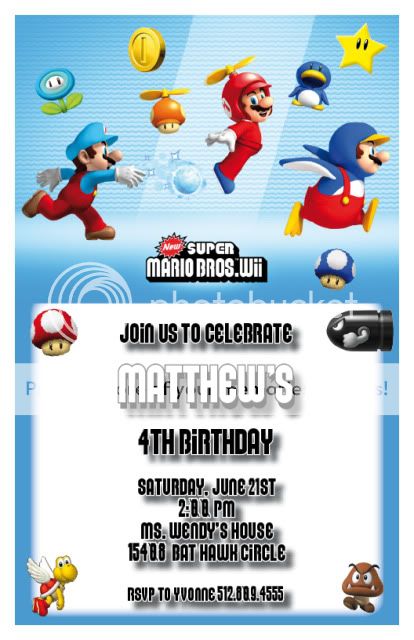 Setof10 Super Mario Bros. Personalized Invitations B  