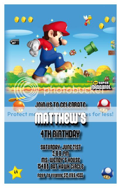 Setof10 Super Mario Bros. Personalized Invitations B  