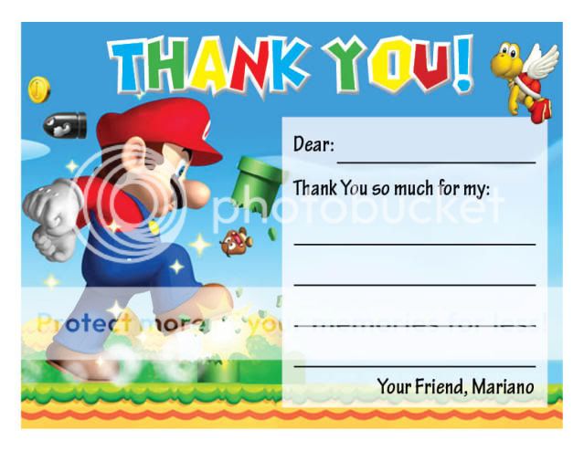 Setof10 Super Mario Bros. Personalized Thank You Cards  