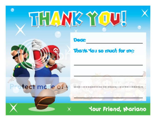 Setof10 Super Mario Bros. Personalized Thank You Cards  