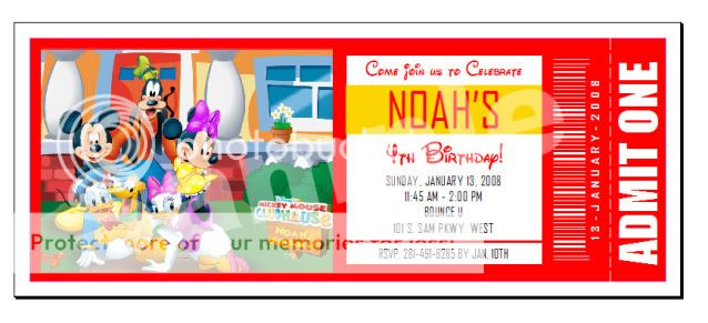 Mickey Mouse Clubhouse Ticket Personalized Invitations  