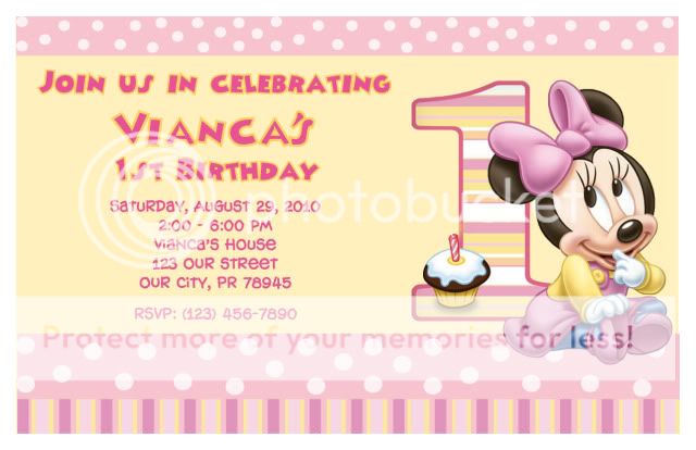 Set of 10 Baby Minnie Mouse Personalized Invitations  