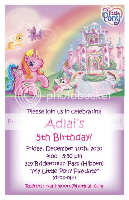 Setof 10 My Little Pony Personalized Invitations B