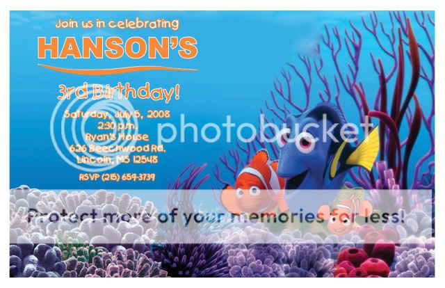 Set of 10 Finding Nemo Personalized Invitations B  