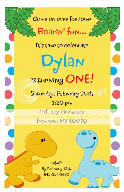 Set of 10 Baby Dinosaur Personalized Invitations  