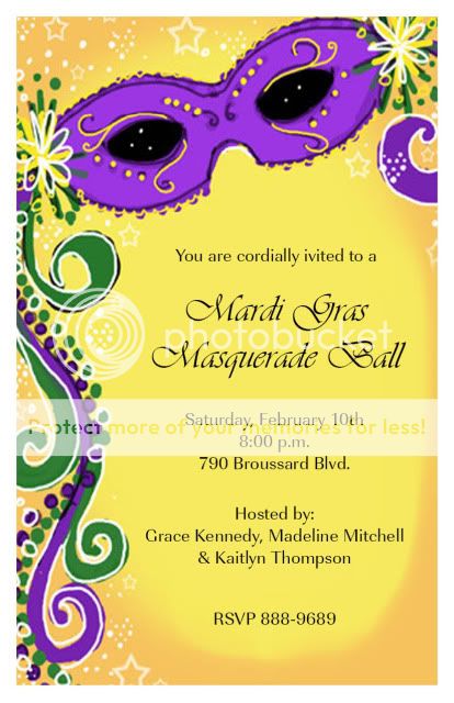 Set of 10 Mardi Gras Personalized Invitations