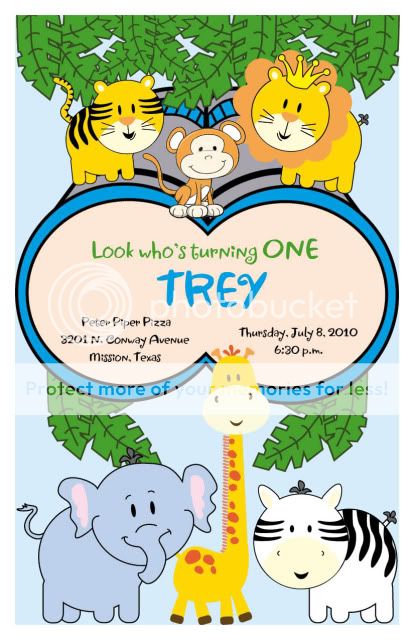 Set of 10 Safari Jungle Kids Personalized Invitations  