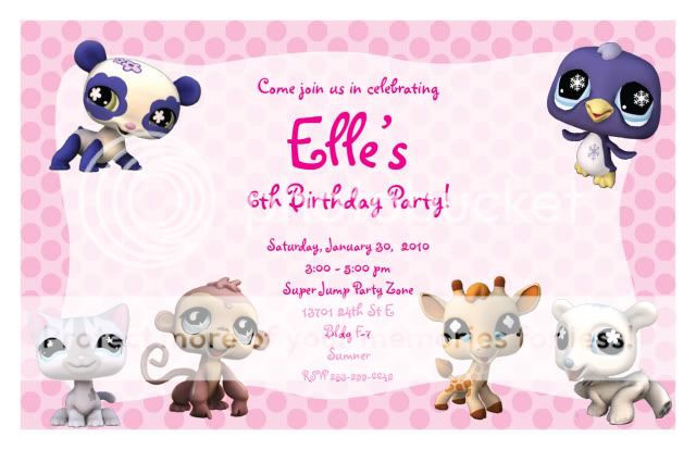 Set of 10 Littlest Pet Shop Personalized Invitations  