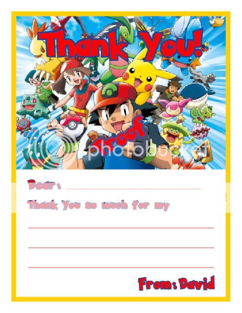 Set of 10 Pokemon Personalized Thank You Cards  