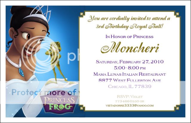 Setof 10 Princess & the Frog Personalized Invitations  