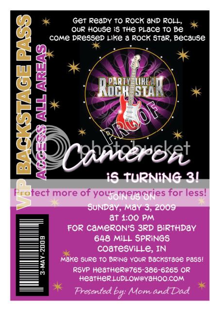 Set of 10 Rockstar Rock Star Backstage Pass Invitations  