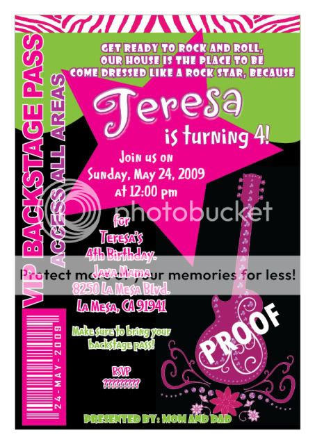 Set of 10 Rockstar Rock Star Backstage Pass Invitations  