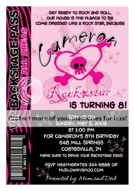 Setof 10 Rockstar Rock Star Backstage Pass Invitations  