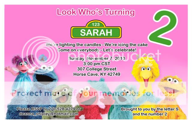 Set of 10 Sesame Street Personalized Invitations  