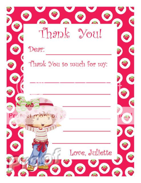 Set of 10 Strawberry Shortcake Thank You Cards Set B