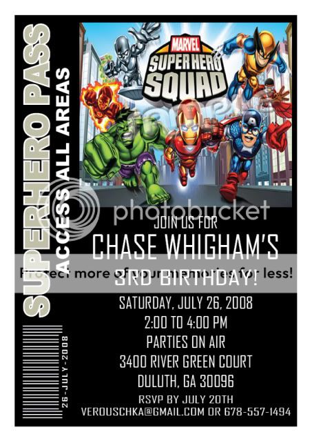 Set of 10 Superhero Squad Backstage Pass Invitations  