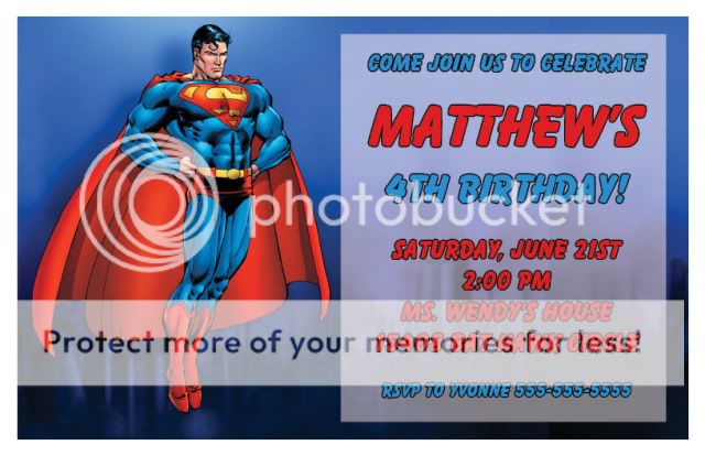 Set of 10 Superman Personalized Birthday Invitations H  