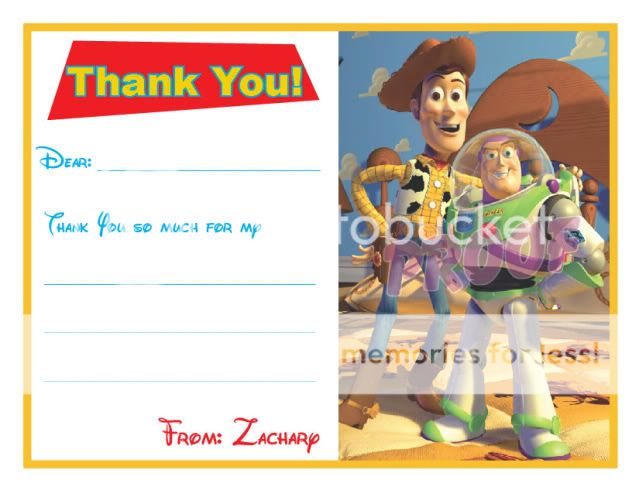 Set of 10 Toy Story Personalized Thank You Cards  