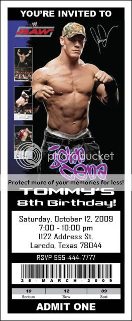 Set of 10 Wrestling John Cena Ticket Invitations  