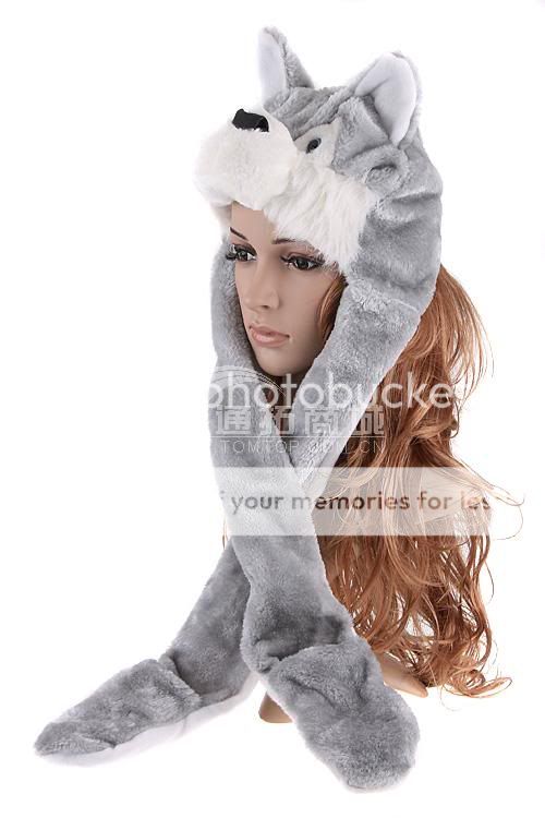 HOT SELL Grey Wolf Fancy Dress Costume Hat Cap Gloves  