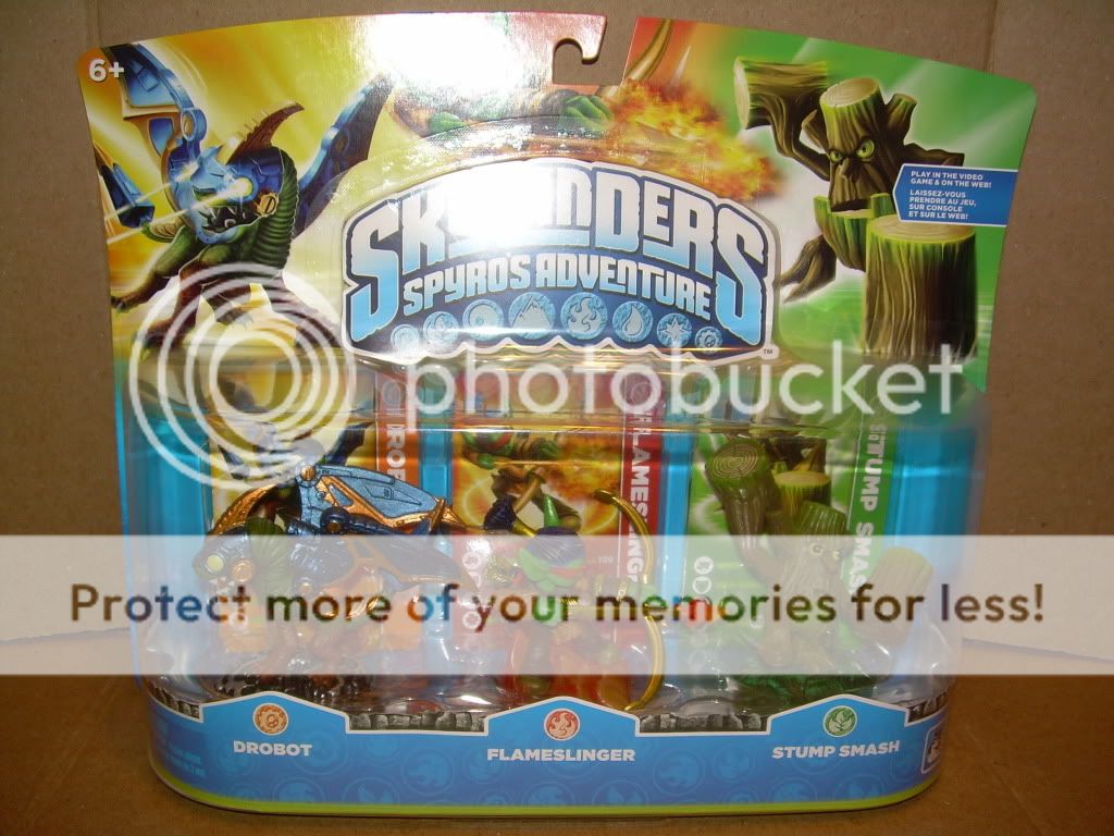 2011 Skylanders Spyros Adventure 3 Pack DROBOT FLAMESLINGER STUMP 