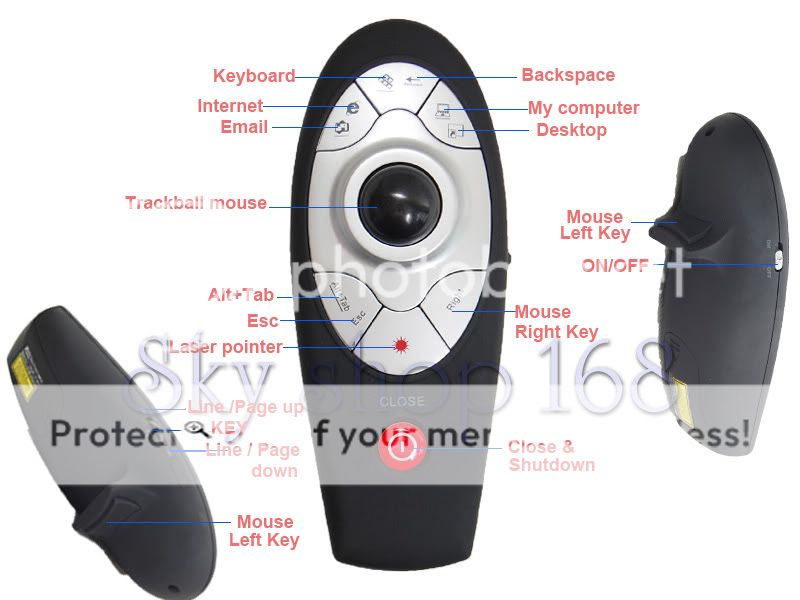 Wireless Remote Presenter Trackball Mouse Laser Pointer  